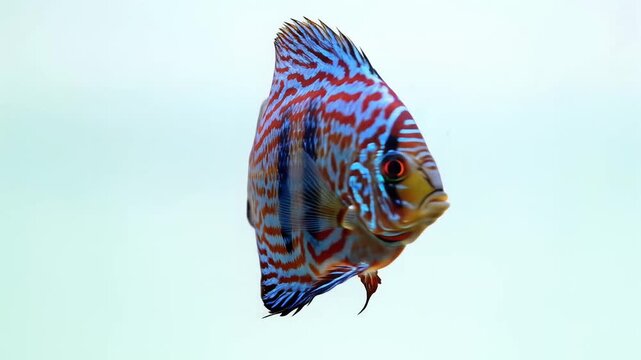 Vibrant striped angelfish swimming gracefully in blue tropical reef waters.