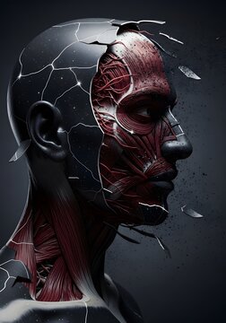 Artistic Anatomy of a Shattered Human Face with Muscle Texture