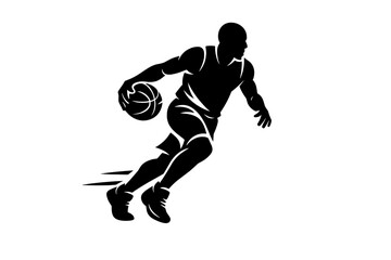Fototapeta premium Silhouette of male basketball player dribbling