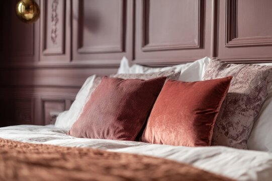 Elegant cozy bedroom with pillows