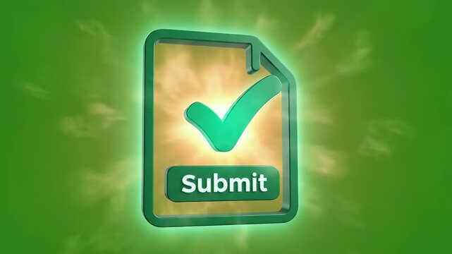 A video showcasing a green submit button with a checkmark on a radiant background