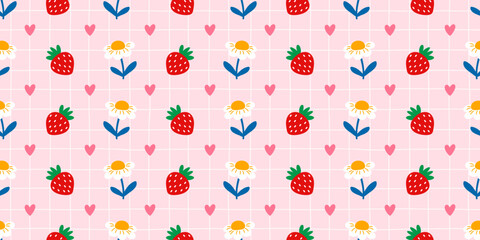 Cute kawaii spring with seamless bow quilt for floral patchwork flower. Pattern vintage girly with print texture cottagecore for collage berry kid. Blue fruit cute with summer seamless stationery. © alia.kurianova
