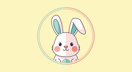 Obraz premium Adorable Rabbit Character Badge in Flat Vector with Pastel Color Design