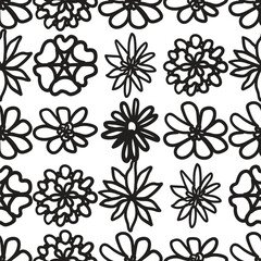 Doodle florals forming seamless repeating pattern, featuring delicate blooming flowers blending organically across surface for textile and design applications