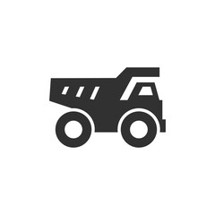 Mining dump truck icon. Heavy industrial transport vehicle concept. Monochrome black and white symbol © Matsabe