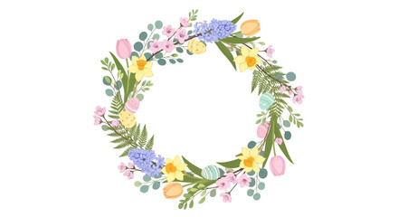 Obraz premium Minimal Easter Wreath Frame with Soft Pastel Floral Elements