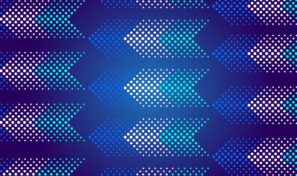 Seamless geometric pattern with blue and purple halftone triangles background