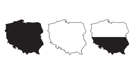 Fototapeta premium Poland map silhouettes in three styles