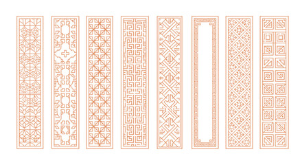 Traditional Chinese Lattice Border Set Decorating Vertical Panels for Asian Cultural Branding and Luxury Design © charlotte