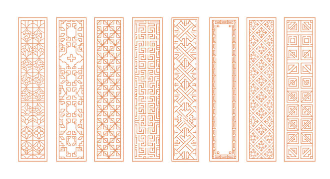 Traditional Chinese Lattice Border Set Decorating Vertical Panels for Asian Cultural Branding and Luxury Design