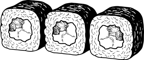 Black and white of maki sushi rolls a white background food japanese © Md_Rakib