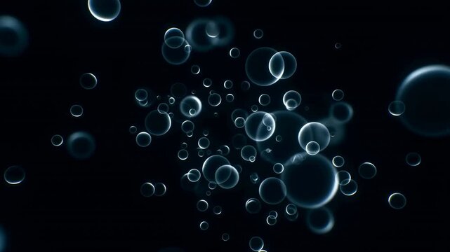 Underwater Bubble Scene. Mystical Underwater Environment With Floating Translucent Spheres And Darkness