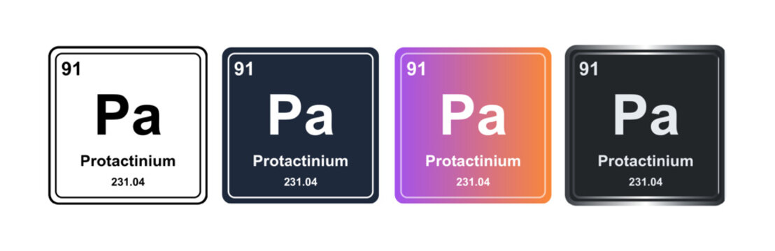 Protactinium Pa 91 Periodic Table Element Tile. Vector Illustration, Minimalist Design, Isolated on Background, UI Icon Style, Modern Chemistry Graphics.