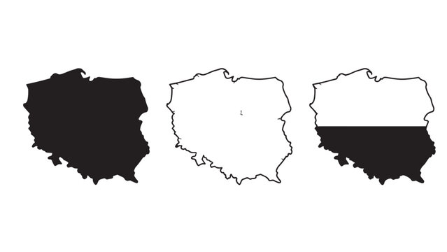 Poland map silhouettes in three styles