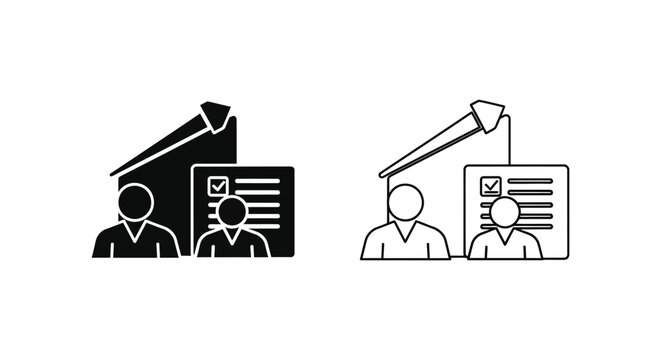 black and white icons of people verifying identification Vector