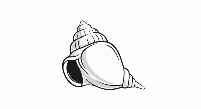 A stark black and white graphic of a spiraled seashell, with a shadowed opening