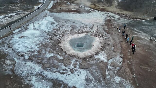 Aerial view of Strokkur Geyser in Iceland