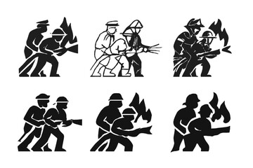 Fototapeta premium Emergency Services Logos. Police officers and first responders in action. Icon set. Set Logo of police officers and first responders in action: firefighters