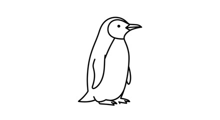 Fototapeta premium A simple black and white line drawing of a standing penguin in profile, depicting the bird in a minimalist style.