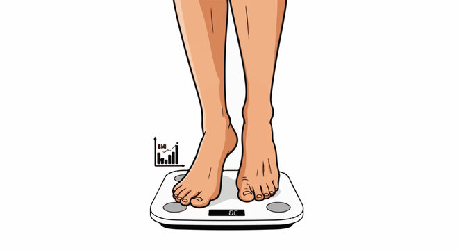 Feet on a scale with a BMI graph shown on the side