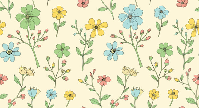 Decorative floral pattern with hand painted watercolor flowers and elegant layout