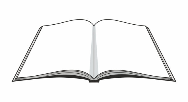 Open blank book with clean pages and black cover outline