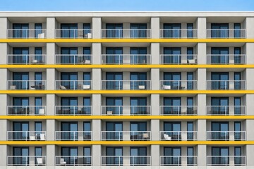 Obraz premium Modern Residential Facade: An architectural marvel, this building's facade showcases a blend of contemporary design and functional elegance.