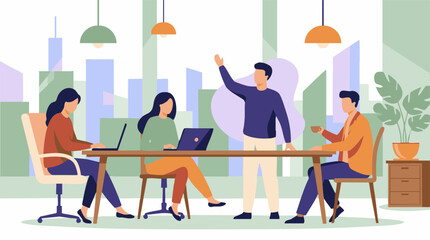 Fototapeta premium Team collaboration and discussion in modern co-working office space