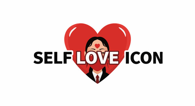 Stylized red heart icon with a masked face and "SELF LOVE ICON" text