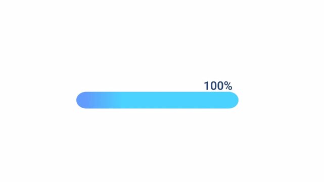 Animated progress bar showing 100 percent completion with label above and transparent background, symbolizing success and finished process for UI overlays.