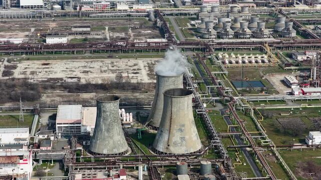 Aerial drone view of a oil refinery in Eastern Europe near to Burgas, Bulgaria