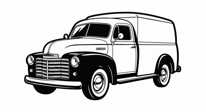 Classic panel truck, vintage vehicle, retro design, transportation icon