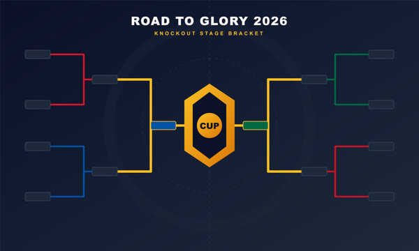 Hand-drawn digital knockout bracket dashboard for the 2026 world soccer tournament road to glory stage cup authentic illustration