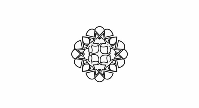Intricate black and white geometric mandala design with symmetrical patterns