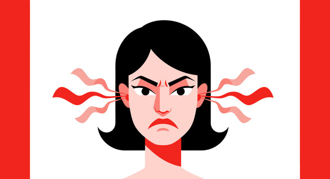 Angry Woman Frustrated Expression, Stress, Rage, Outburst, Negative Emotion, Cartoon Style