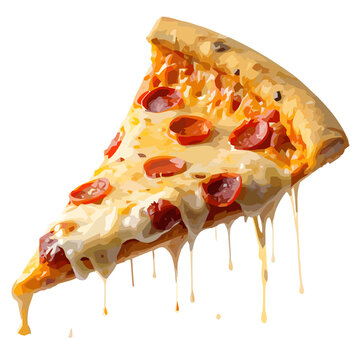 Floating Pepperoni Pizza Slice Melt Stretch for Dramatic floating pepperoni pizza slice with stretchy cheese isolated background