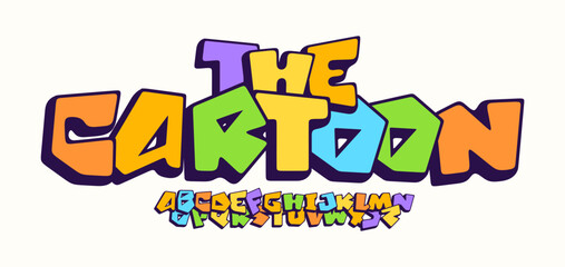 Naklejka na ściany i meble Cartoon Crunch Color Font Kid Logo Alphabet Funny Typography Childish Bold Letter Set, Creative Typographic Design for Carnival Music Fest Poster Headline. Kid Comic Book Fonts. Vector Typeface