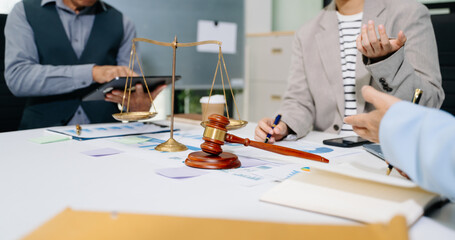 Business and Male lawyer or judge consult having team meeting with client, Law and Legal services...