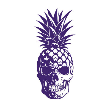 Purple pineapple skull illustration on white background