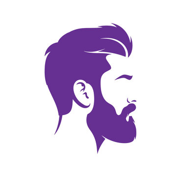 Purple silhouette of a man with beard and mustache in profile view from the side