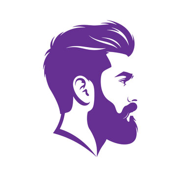 purple silhouette of a man with beard and mustache looking right side profile
