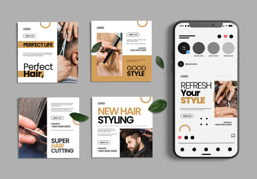 Professional Hair Styling Social Media Post Template Collection