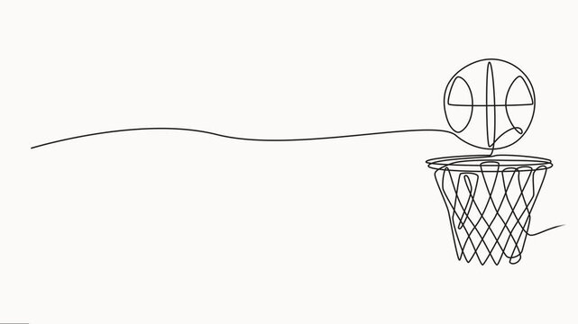 basketball hoop with net continuous one line drawing video, Animated self drawing of continuous line draw basketball court, Animated athlete dribbling minimalist design.