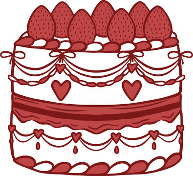 Red cake with strawberries