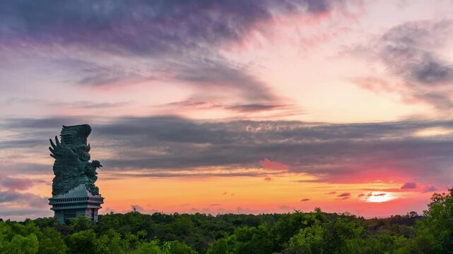 Bali's Most Iconic Landmark Hindu God Garuda Wisnu Kencana statue also GWK statue is a 122-meter tall statue located in Garuda Wisnu Kencana Cultural Park, Bali, Indonesia.