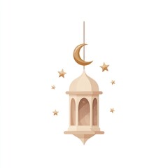 Obraz premium Lantern crescent stars minimal illustration.