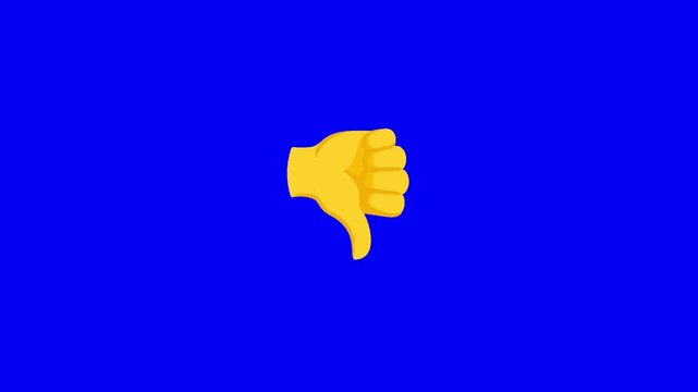 2D cartoon classic yellow thumbs down hand emoji, gentle subtle slow bounce/wobble motion, solid pure chroma key blue background, flat vector style, perfectly seamless looping animation.