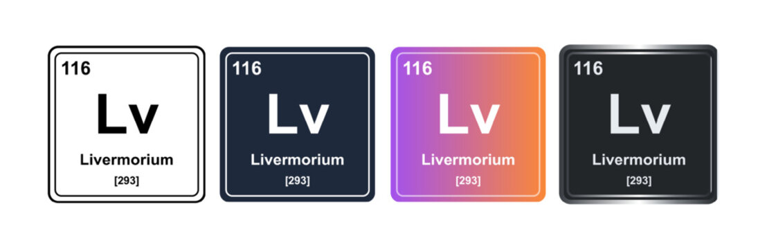 Livermorium Lv 116 Periodic Table Element Tile. Vector Illustration, Minimalist Design, Isolated on Background, UI Icon Style, Modern Chemistry Graphics.
