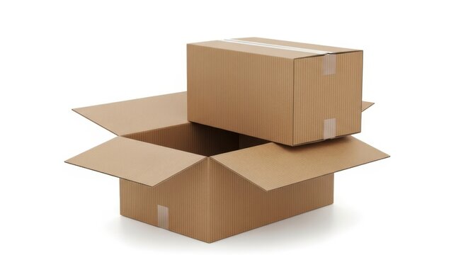 Two open cardboard boxes stacked together isolated on white background