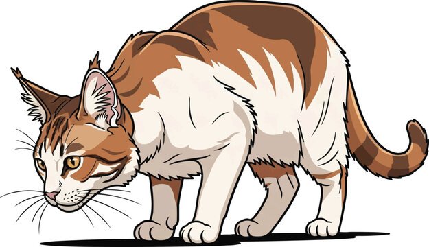 Aphrodite Giant cat crouching alert focused pose vector illustration